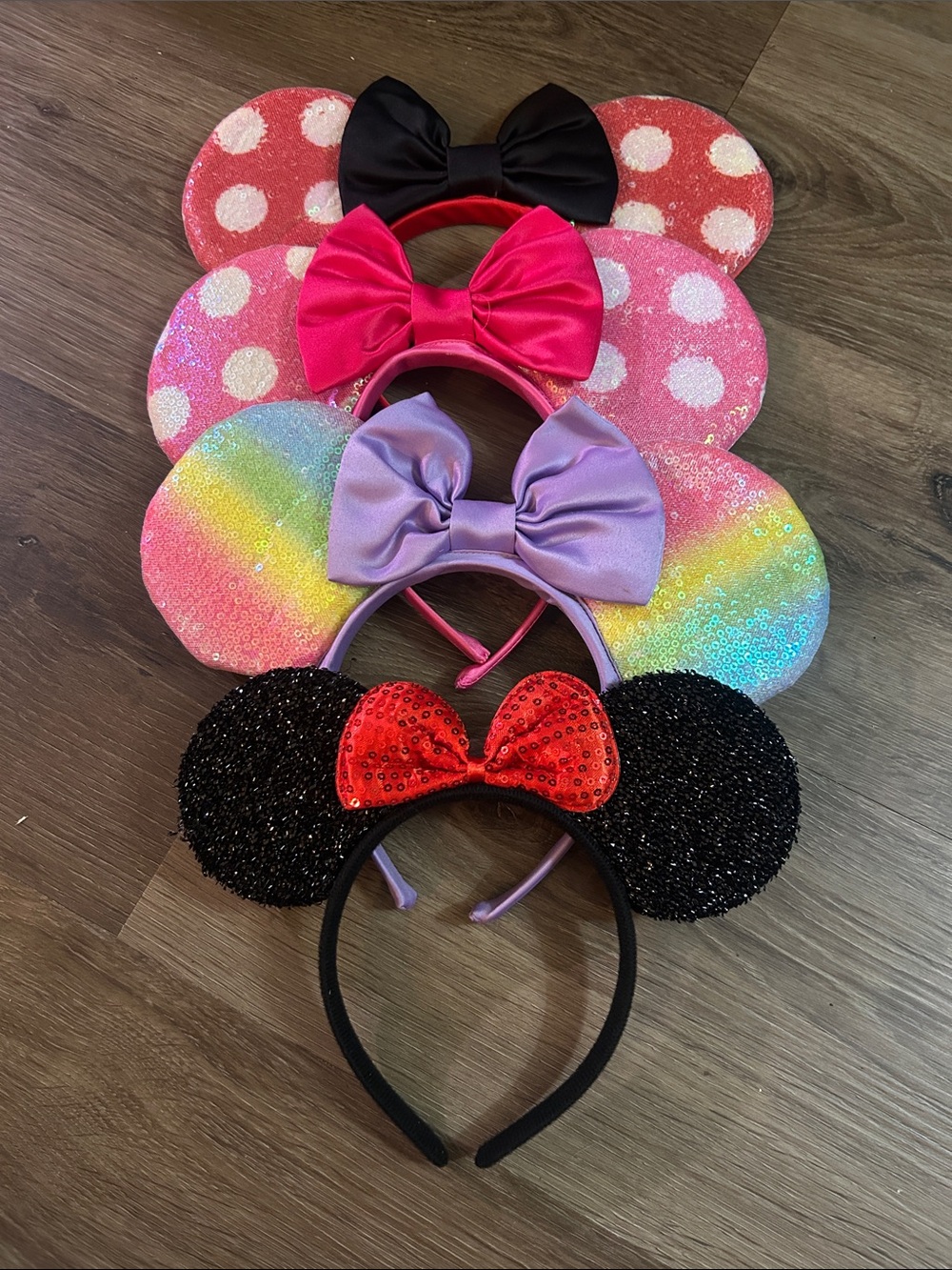 Sequin Minnie Ear Headband with Bow - Pink, Rainbow, Black